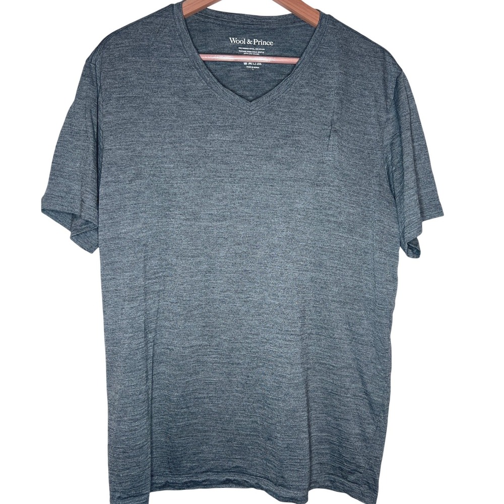 Wool & Prince V-Neck T-Shirt L Gray Merino Wool Jersey Minimalist Essential